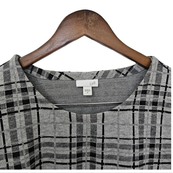 J.Jill heritage plaid sweater round neck long sleeve grey size medium - Picture 2 of 9